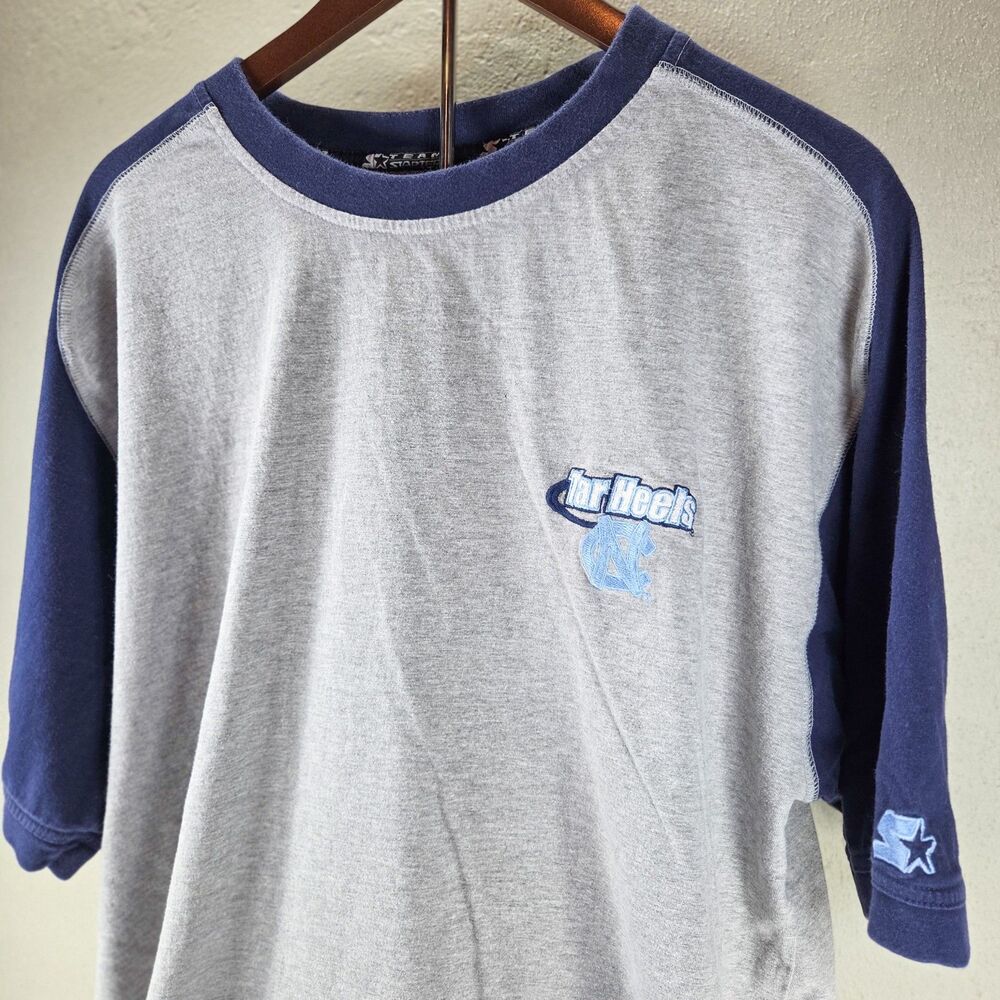 Vintage UNC Tar Heels Starter Baseball Raglan T-Shirt Gray Navy XL Heavyweight
